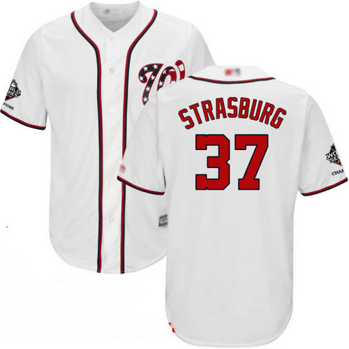Nationals #37 Stephen Strasburg White Cool Base 2019 World Series Champions Stitched Youth Baseball Jersey