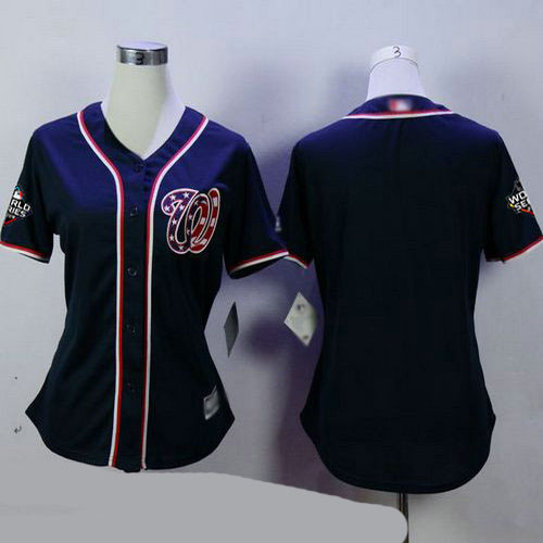 Nationals Blank Navy Blue Alternate 2 2019 World Series Bound Women's Stitched Baseball Jersey