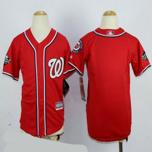 Nationals Blank Red Cool Base 2019 World Series Bound Stitched Youth Baseball Jersey