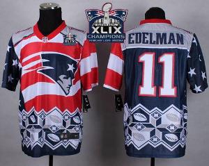 New England Patriots 11 Julian Edelman Navy Blue Super Bowl XLIX Champions Patch Stitched NFL Elite Noble Fashion Jersey