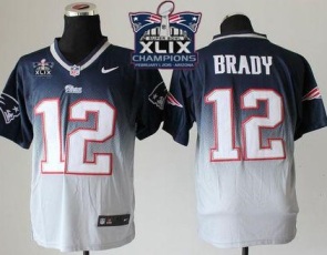 New England Patriots 12 Tom Brady Navy Blue Grey Super Bowl XLIX Champions Patch Stitched NFL Elite Fadeaway Fashion Jersey