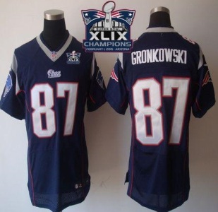 New England Patriots 87 Rob Gronkowski Navy Blue Team Color Super Bowl XLIX Champions Patch Stitched NFL Elite Jersey