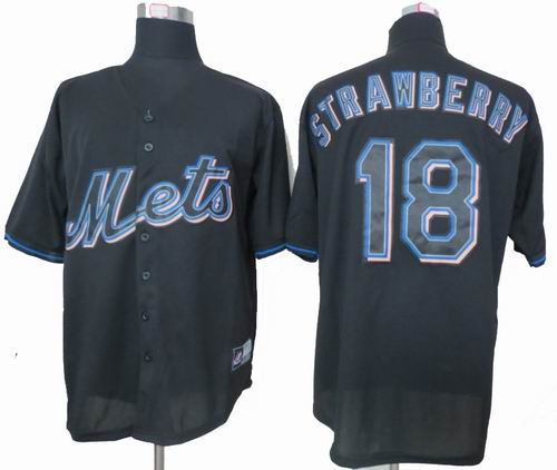New York Mets #18 Darryl Strawberry Pitch Black Fashion Jersey