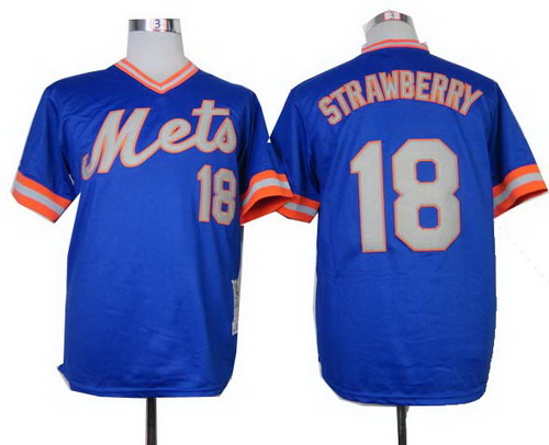 New York Mets #18 Darryl Strawberry blue Throwback jerseys
