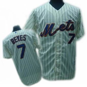 New York Mets #7 Jose Reyes Jerseys CREAM blue strip COOL BASE