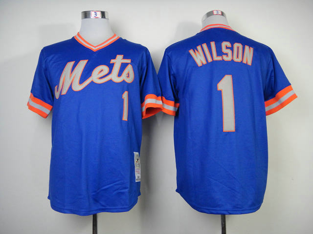 New York Mets 1 Mookie Wilson 1983 Blue Throwback Jersey -