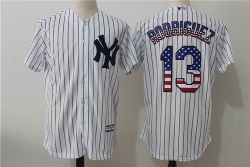 New York Yankees #13 Alex Rodriguez White Strip USA Flag Fashion Jersey