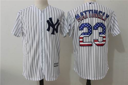 New York Yankees #23 Don Mattingly white Strip USA Flag Fashion Jersey