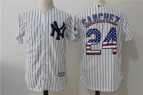 New York Yankees #24 Gary Sanchez White Strip USA Flag Fashion Jersey