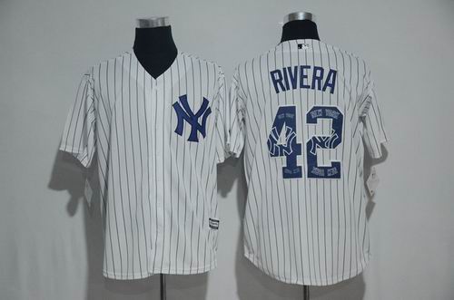 New York Yankees #42 Mariano Rivera White Team Logo Fashion Jersey