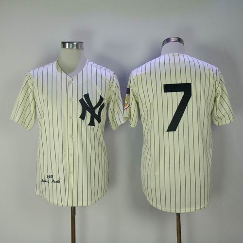 New York Yankees #7 Mickey Mantle Cream 1951 Throwback Jersey
