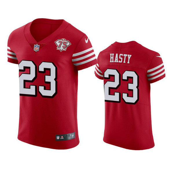 Nike 49ers #23 Jamycal Hasty Red Rush Men's 75th Anniversary Stitched NFL Vapor Untouchable Elite Jersey