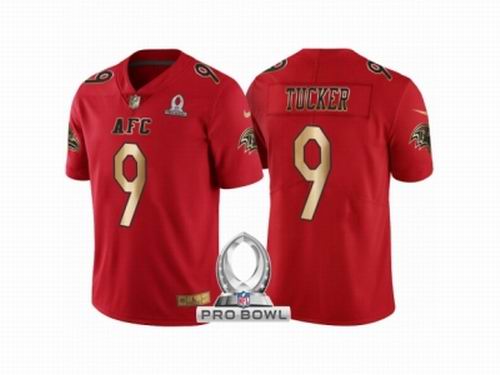 Nike Baltimore Ravens #9 Justin Tucker AFC 2017 Pro Bowl Red Gold Limited Jersey