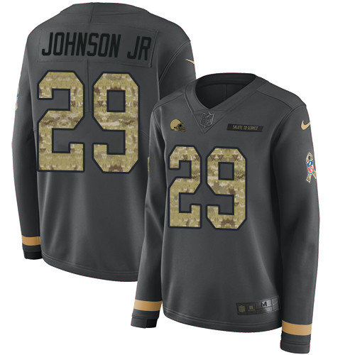 Nike Browns #29 Duke Johnson Jr Anthracite Salute to Service Women's Stitched