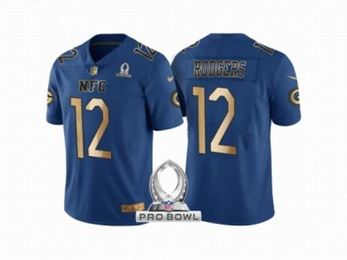 Nike Green Bay Packers #12 Aaron Rodgers NFC 2017 Pro Bowl Blue Gold Limited Jersey