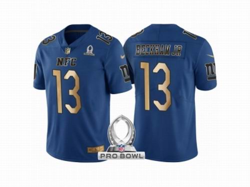 Nike New York Giants #13 Odell Beckham Jr NFC 2017 Pro Bowl Blue Gold Limited Jersey