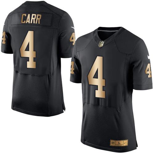 Nike Oakland Raiders 4 Derek Carr Black Team Color NFL New Elite Gold