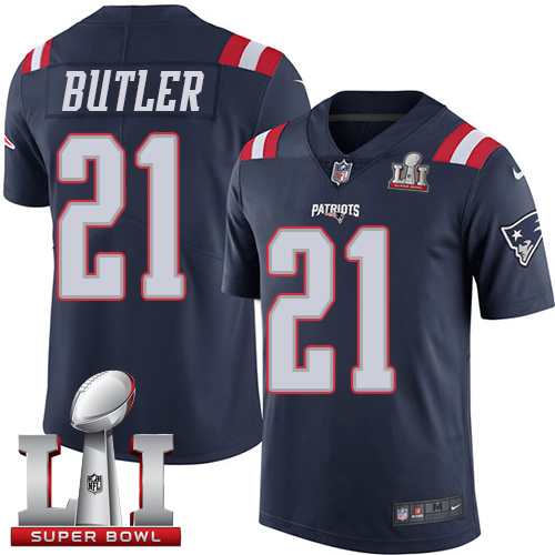 Nike Patriots #21 Malcolm Butler Navy Blue Super Bowl LI 51 Limited Rush Jersey