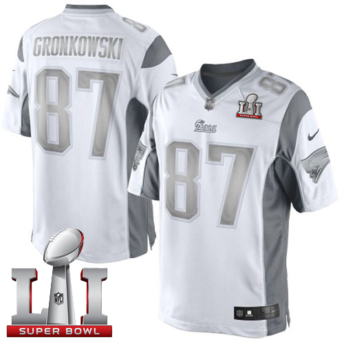 Nike Patriots #87 Rob Gronkowski White Super Bowl LI 51 Limited Platinum Jersey