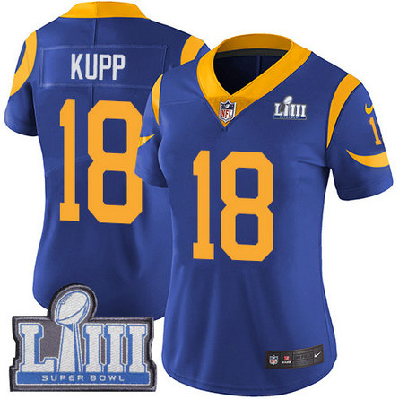 Nike Rams #18 Cooper Kupp Royal Blue Alternate Super Bowl LIII Bound Women's Stitched NFL Vapor Untouchable Limited Jersey