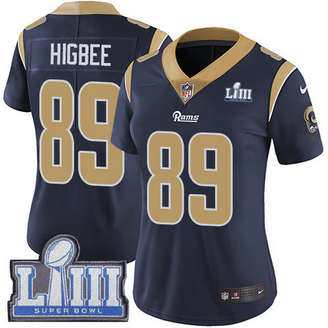 Nike Rams #89 Tyler Higbee Navy Blue Team Color Super Bowl LIII Bound Women's Stitched NFL Vapor Untouchable Limited Jersey