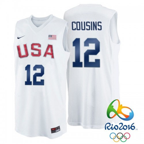 Nike Rio 2016 Olympics USA Dream Team 12 DeMarcus Cousins White Basketball Jersey