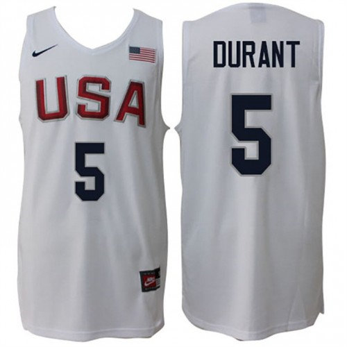 Nike Rio 2016 Olympics USA Dream Team 5 Kevin Durant Home White Basketball Jersey