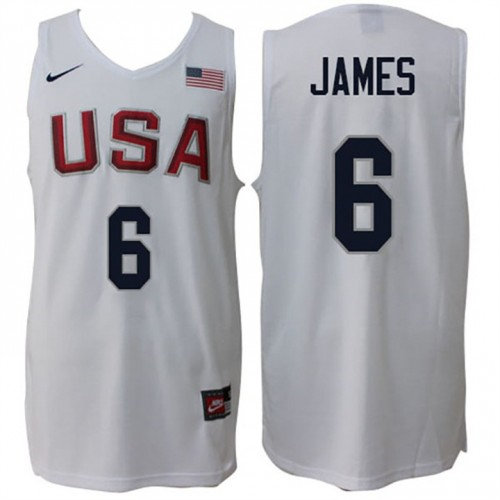 Nike Rio 2016 Olympics USA Dream Team 6 LeBron James Home White Basketball Jersey