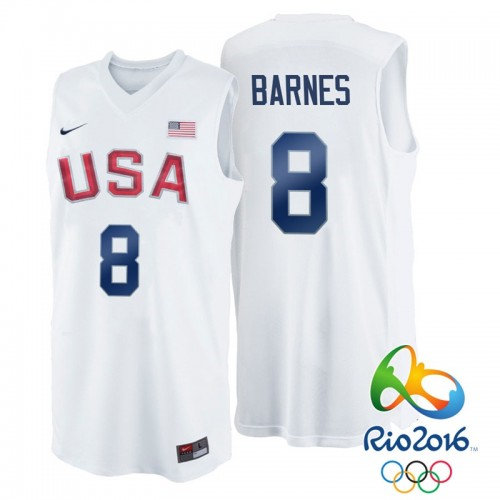 Nike Rio 2016 Olympics USA Dream Team 8 Harrison Barnes White Basketball Jersey