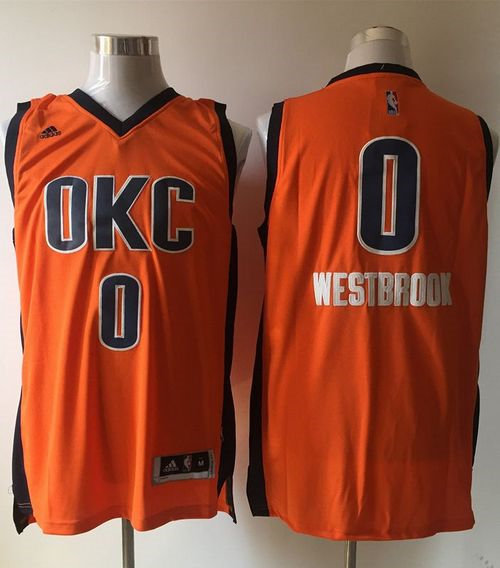 Oklahoma City Thunder 0 Russell Westbrook Orange Alternate NBA Jersey