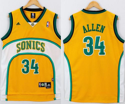 Oklahoma City Thunder 34 Ray Allen Yellow White SuperSonics Throwback NBA Jersey