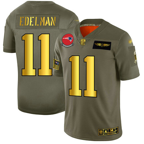 Patriots #11 Julian Edelman Camo Gold Men's Stitched Football Limited 2019 Salute To Service Jersey