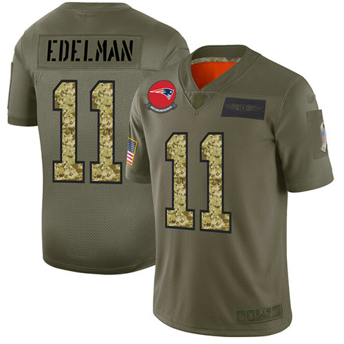 Patriots #11 Julian Edelman Olive Camo Men's Stitched Football Limited 2019 Salute To Service Jersey
