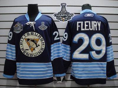 Penguins #29 Andre Fleury Dark Blue 2011 Winter Classic Vintage 2017 Stanley Cup Finals Champions Stitched NHL Jersey