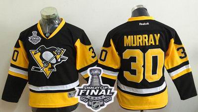 Penguins #30 Matt Murray Black Alternate 2017 Stanley Cup Final Patch Stitched Youth NHL Jersey