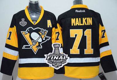 Penguins #71 Evgeni Malkin Black Alternate 2017 Stanley Cup Final Patch Stitched Youth NHL Jersey