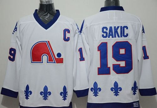 Quebec Nordiques 19 Joe Sakic Whtie CCM Throwback NHL Jersey