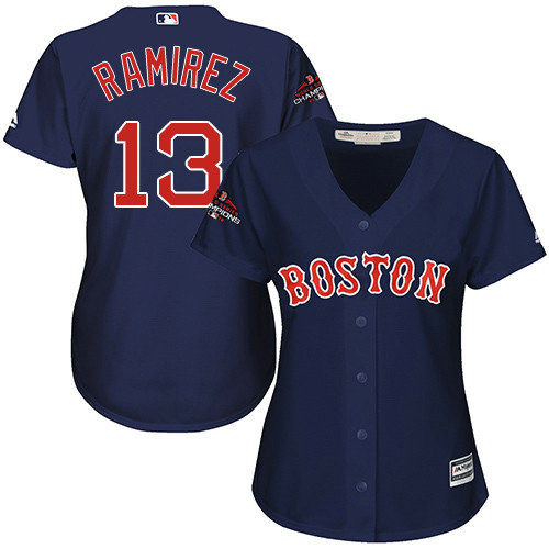 Red Sox #13 Hanley Ramirez Navy Blue Alternate 2018 World Series Champions Women's Stitched MLB Jersey