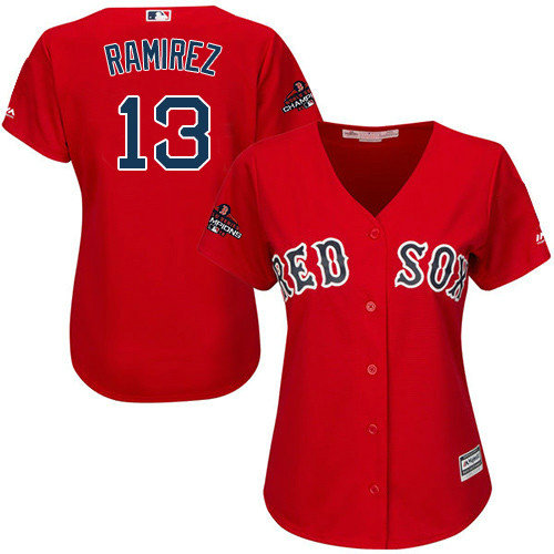 Red Sox #13 Hanley Ramirez Red Alternate 2018 World Series Champions Women's Stitched MLB Jersey