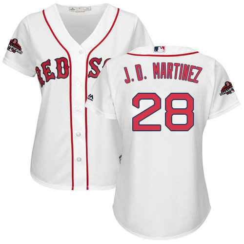 Red Sox #28 J. D. Martinez White Home 2018 World Series Champions Women's Stitched MLB Jersey