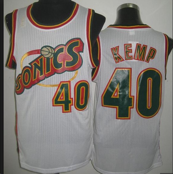 Seattle SuperSonics 40 Shawn Kemp White Throwback Jerseys