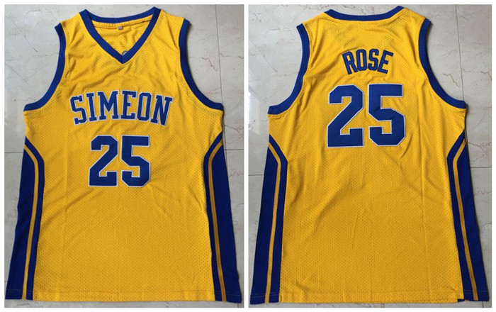Simeon 25 Derrick Rose Yellow High School Mesh Basketball Jersey