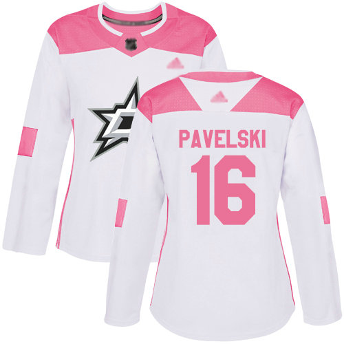Stars #16 Joe Pavelski White Pink Authentic Fashion Women's Stitched Hockey Jersey