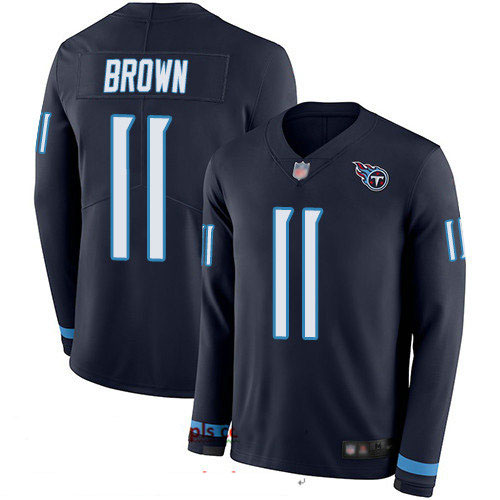 Titans #11 A.J. Brown Navy Blue Team Color Youth Stitched Football Limited Therma Long Sleeve Jersey