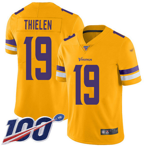 Vikings #19 Adam Thielen Gold Youth Stitched Football Limited Inverted Legend 100th Season Jersey