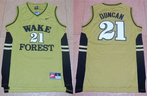 Wake Forest Demon Deacons 21 Tim Duncan Gold Basketball NCAA Jersey