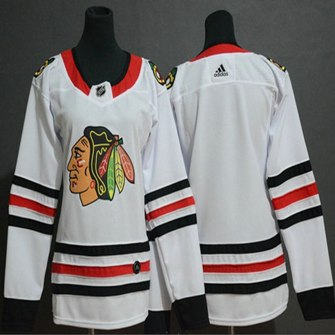 Women's Blackhawks Blank White Road Authentic Women's Stitched Hockey Jersey
