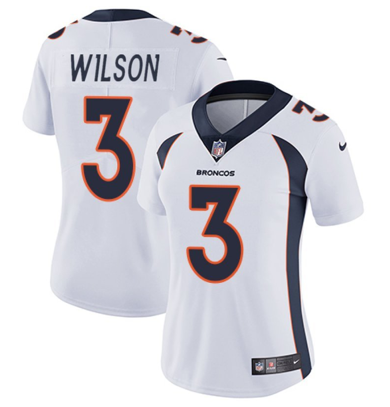 Women's Denver Broncos #3 Russell Wilson White Vapor Limited Stitched Jersey