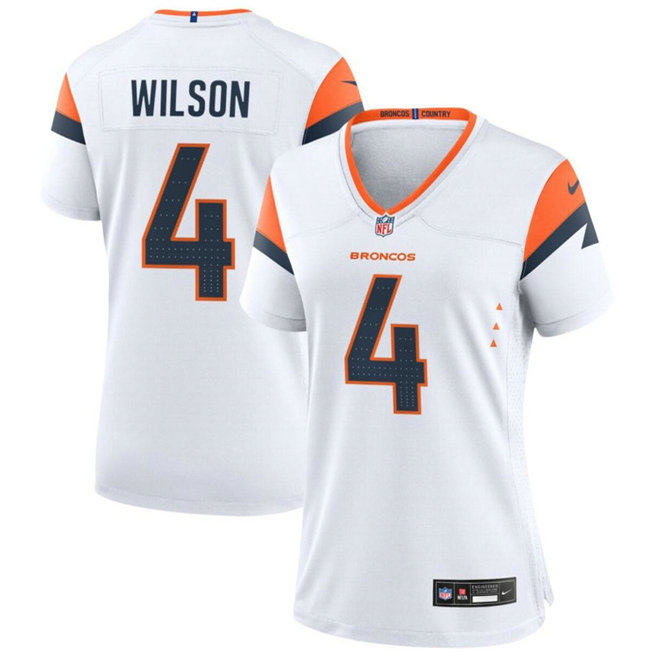 Women's Denver Broncos #4 Zach Wilson White 2024 Stitched Jersey