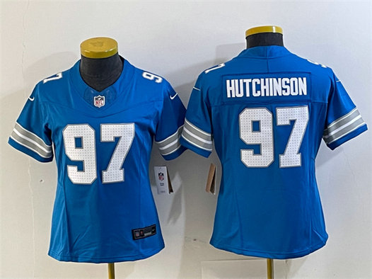 Women's Detroit Lions #97 Aidan Hutchinson Blue 2024 F.U.S.E. Vapor Limited Stitched Jersey